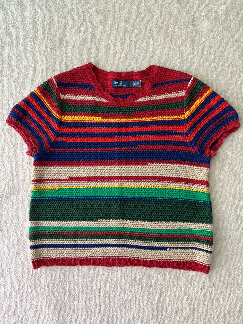 Polo by Ralph Lauren Linen Cotton Multi-Stripe Crochet Sweater & Shorts Set - Picture 2 of 8